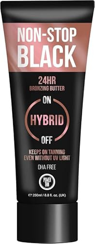 Power Tan Non-Stop Black Bronzing Butter | DHA Free UV Sunbed Tanning Accelerator | Algotan-P | Streak-Free Dark Tan Cream | Fast Skin Tan Enhancer | For All Skin Types | 250ml