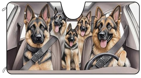 BAGEYOU Car Front Windshield Sunshade German Shepherd Dogs Decor Vehicle Sun Shade Visor UV Ray Reflector Sun Protector, Keep Vehicle Cool, 55 x 30