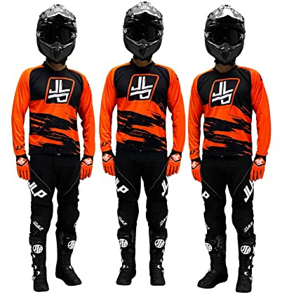 JLP RACING Tenue Enfant Pantalon Maillot Gants Moto Cross Quad Enduro VTT BMX MTB Enfant Snatch Orange Fluo M