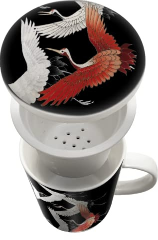 Luxe - Tasse à thé - 2 en 1 - Tasse à thé avec filtre - Tasse à thé noire - Grue - Service à thé - Tasse - Grande tasse - Verre à thé - Verres à thé avec oreille - Tasses à thé - Tasse à thé -