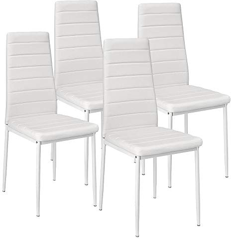 DDMINE Esszimmerstühle 4er Set, Esszimmer Dtühle Modern, Kunstleder-Bezug, Hohe Rückenlehne, Bequemer Esszimmerstuhl, Kunstleder Stuhl, SGS Geprüft (4, Weiß)