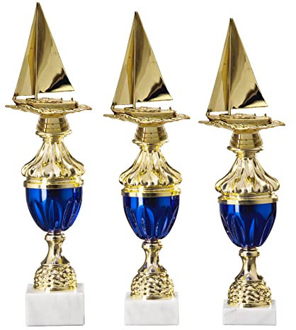 eberin · Pokal Serie Segeln, Gold-blau, mit Wunschtext, Größe 37,1 cm