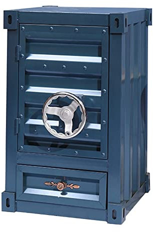 Aufbewahrungsschrank Industrieller Vintage-Metallschrank, Doppelschicht/mit Schublade, Schlafzimmer, Wohnzimmer, Schlafsaal, Nachttisch, Schließfach (Color : Blue, Size : 40x38x65cm)