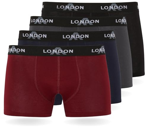FM London - Bóxers para hombre, suaves, ropa interior elástica para uso diario paquete de 4/8, Oscuro Clásico (Pack de 4), XL