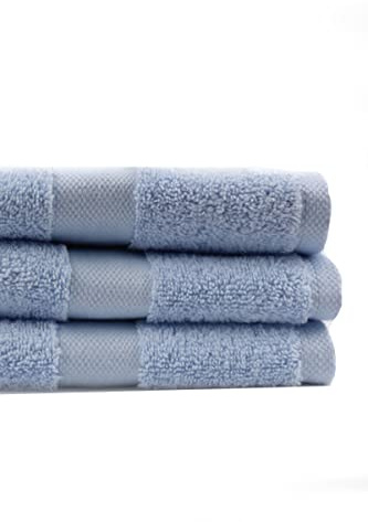 Taka Fabrics 3 Pieces Wave Collection Ultra Soft and Highly Absorbent 100% Turkish Cotton Towels Bath, Hand, Kicthen Facecloth Sauna Pool Guest Towels Sets (80x50cm-3 Pieces, Baby Blue)