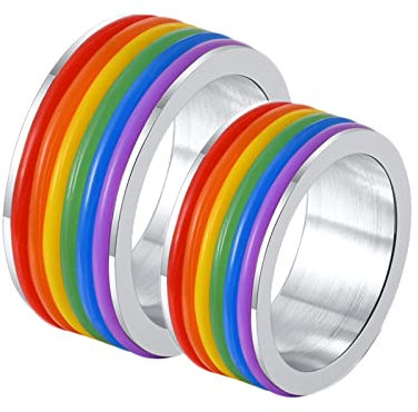 BCughia Freundschaftsringe Beste Freundin, Ringe Silber Einfach Edelstahl 9 mm LGBT Silberring mit Silikonkreis Damengröße 57(18.1), Herrengröße 65(20.7)
