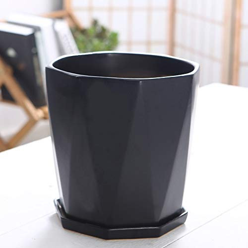 Einfacher Keramik-Blumentopf, matt, achteckig, großer Blumentopf, runder Keramik-Sukkulenten-Pflanztopf, Indoor-Gartenpflanzen, Behälter mit Untertassen, moderner Home Desktop, dekorativer Pflanzenb
