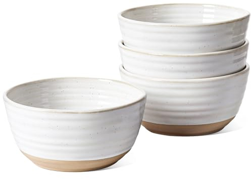 LE TAUCI Cereal Bowls Set of 4, Ceramic Soup Bowl 28 oz, Stoneware Kitchen Bowl for Pho, Chip, Fruit, Salad, Noodle, Ramen, Dishwasher Oven Microwave Safe - 6 Inch, Arctic white
