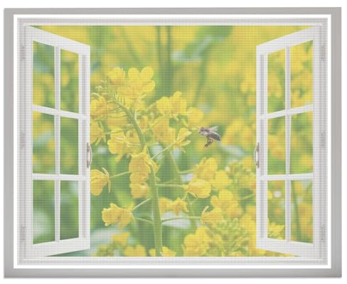 Fliegengitter Für Bodentiefe Fenster, 135X135cm Insektenschutz Fenster Fliegenvorhang Moskitonetz Selbstklebendes Werkzeugfreie Montage, Weiß