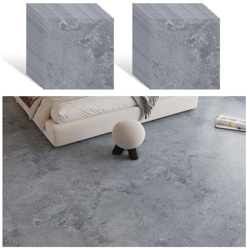 VEELIKE Selbstklebende Bodenfliesen Betonoptik Vintage PVC Boden Beton Grau PVC Bodenbelag Fliesenoptik Klebefliesen Boden Küche Fliesen Wohnzimmer Vinylboden Schlafzimmer 30cm×30cm 24 Stück