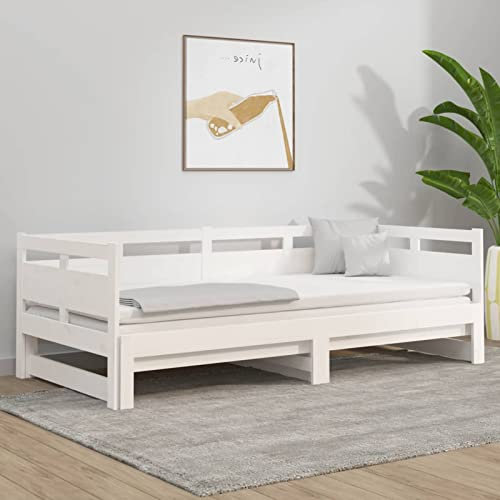 ARKEM Tagesbett Ausziehbar Weiß Massivholz Kiefer Bett Mit Ausziehbett Tagesbett Ausziehbar Daybed Tagesbett Bettgestell 2X(80x200) cm