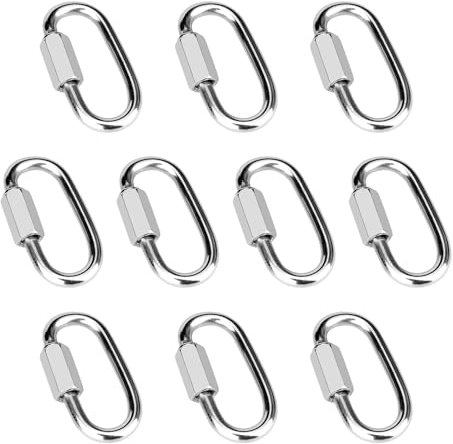 Vmuter 10 Packs 1.5 Inch Marine Grade 316 Stainless Steel Chain Quick Links, Locking Carabiners, Chain Hooks, Twist Key Ring Screw Chain Link, 220 Lbs Capacity