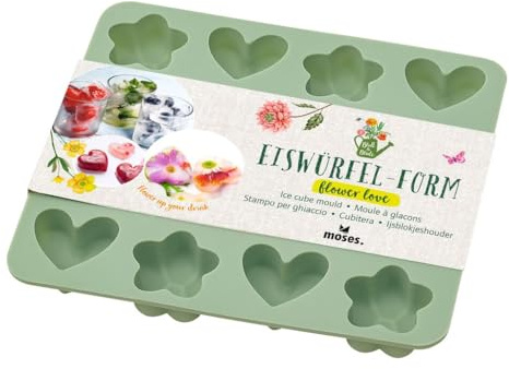 moses. Eiswürfelform Blatt & Blüte, Eiswürfel in Form von Blumen und Herzen, geschmacks- und geruchsneutrale, spülmaschinengeeignete Silikonform für 16 Eiswürfel, Pralinen und Dekoration