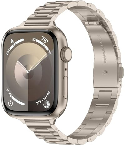 Tasikar Tunt Metallarmband Kompatibelt med Apple Watch-Armband 42mm(Serien 10) 41mm 40mm 38mm Damarmband i Rostfritt Stål Kompatibelt med iWatch Ultra SE-Serien 10 9 8 7 6 5 4 3 2 1, Stjärnljus