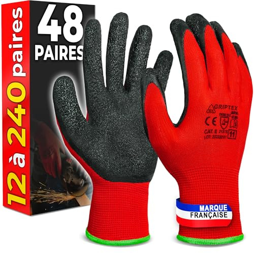 MK-Glove Abriebfest Arbeitshandschuhe Herren (48 Paar) - Größe 10-XL | Gartenhandschuhe und Montagehandschuhe mit Latexbeschichtung, Werkstatt Schutzhandschuhe Mechaniker Handschuhe