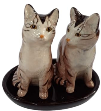 Salière et Poivrière en Céramique Chats, 12 x 9 cm, Vaisselle Décorative pour Cuisine/Maison (chat tigre gris)