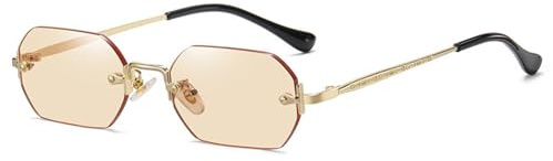 QVKUUT Rechteckig sonnenbrille rahmenlose sonnenbrille Mode Retro Rechteck Brille für Damen Herren (Gold/hellbraun, hellbraun)
