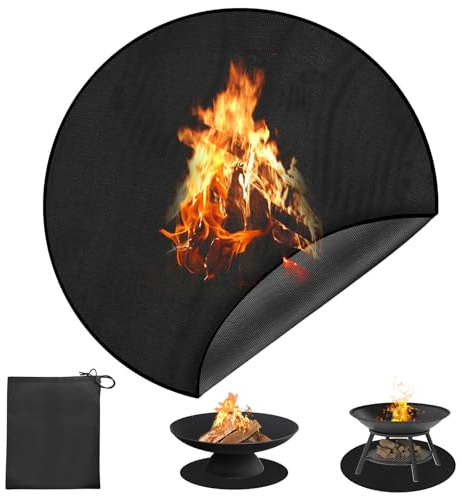 Eldstad matta för däck värmebeständig matta 97 cm (38 tum), rund brandsäker matta grillmatta, skyddande dyna öppen spis matta för däck, gräs, grillning, elddyna, camping, trägolv