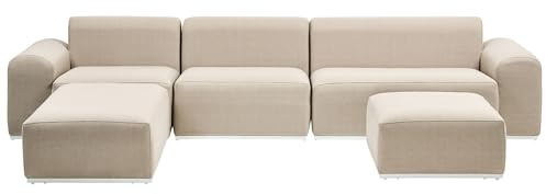 Beliani Conjunto de jardín Modular de Tela 7 plazas tapicería de olefina Reversible Estructura de Aluminio Beige Battifollo