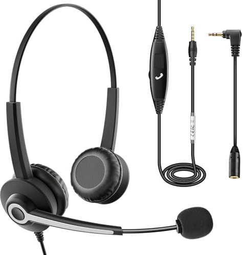 Wantek 3.5mm Wired Headset with Microphone - Noise Cancelling Headphone for PC, Laptop, Mobile Phone, Office & Call Centre | Comfort-Fit, In-Line Controls, Works with Zoom/Skype（682-3.5mm）