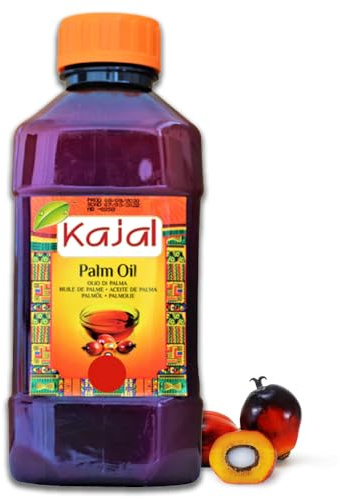 Kajal Aceite de palma 500 ml – Aceite de palma rojo de alta calidad de Ghana, rico en betacaroteno – Ideal para cocinar y hornear – Color natural, vegano y libre de aditivos – Ganado sostenible