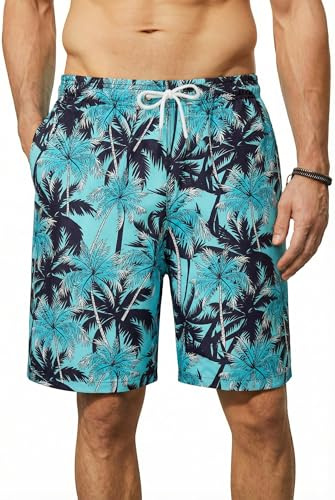 Enlision Costume Mare Uomo Asciugatura Rapida Costumi da Bagno Uomo Piscina Surf Hawaiano Palma Azzurra Pantaloncini Bermuda con Fodera in Rete per Estive Spiaggia Vacanze Nuoto M