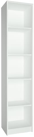 Home Collective Bücherregal mit 5 Ebenen Regal in Matter Ausführung 39 cm breit Standregal mit 4 Einlegeböden ideal für Schlafzimmer Wohnzimmer Flur strapazierfähige Laminatplatte 16 mm dick Weiß