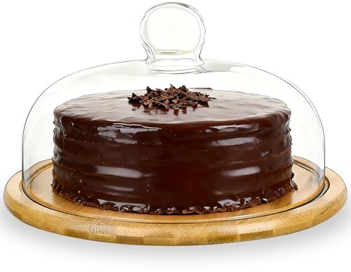 MEETOZ Cake Stand with Glass Dome, Cake Tray with Clear Glass cover | for Cake Fruit Display Server Tray for Kitchen, Birthday, Wedding, Event, Pies, Appetizer - 29CM