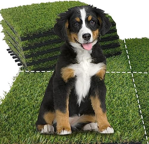 Qingbei Rina Artificial Grass Tiles Interlocking,9 Packs Fake Grass Turf Outdoor Rug for Dogs Potty Pet,Natural Realistic 0.9m x0.9m