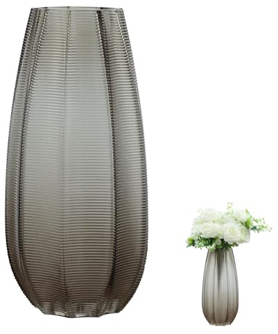 QEEYON Clear Glass Gradient Vase 28cm Tall Modern Large Glass Vase Thickened Crystal Vases for Flowers Floral Arrangement for Centerpieces Living Room, Kitchen, Office, Wedding(Narrow mouth design)