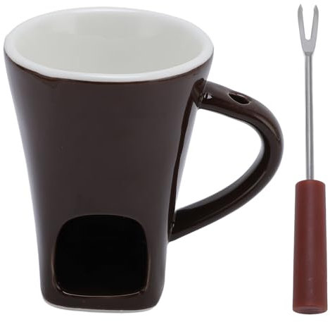 Juego de Taza de Fondue de Cerámica, Taza de Fusión de Chocolate con Horquillas, Mini Juego de Fondue de Chocolate, Adecuado para la Boda de Cumpleaños Nocturno de Cita, Ideal