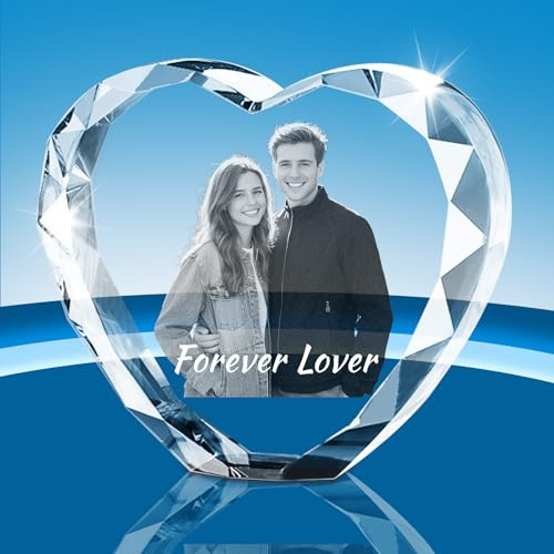 XSTZR Personalized 3D Crystal Photo – Custom 3D Picture in Crystals, Engraved Glass Photo Cube with Your Own Image – Memorial Gift for Women, Men, Couples, Parents (Heart)
