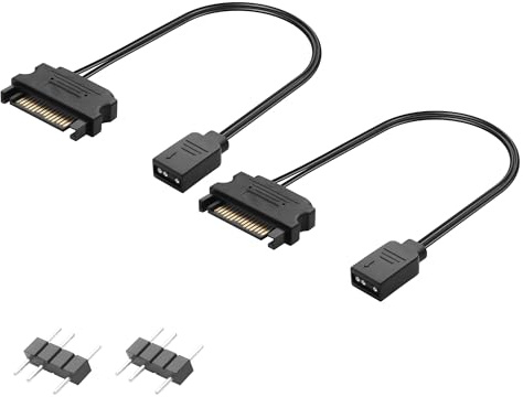 GINTOOYUN 2 Stück SATA-zu-RGB-Lüfter-Stromkabel 22AWG SATA 15-Pin-Stecker zu 3-Pin-RGB-Buchse-Gehäuselüfter-Stromkabel für Gehäuselüfter,RGB-Lichtstreifen,RGB-Lüfter, usw(12,6 Zoll)