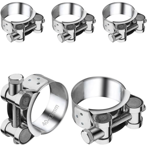 TXXATX T Bolt Hose Clamp 40-43 mm Exhaust Clamp 5 Pieces Hose Clip 304 Stainless Pipe Clamps Adjustable Bolt Band Width 20 mm for Water Pipe Gas Pipe Automotive Tube Attachment