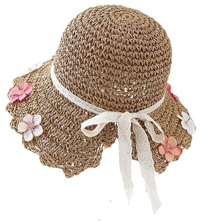 Liumarvexia Cappello estivo da donna in paglia con apertura posteriore, cappello da pescatore in paglia con fiore rosa per donne, cappello da pescatore pieghevole traspirante a tesa larga cappello da