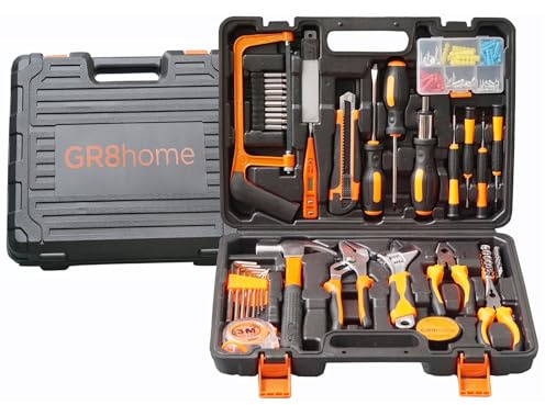 Gr8 Home 160 Piece General Household DIY Hand Tool Kit Set with Portable Storage Toolbox Carry Case