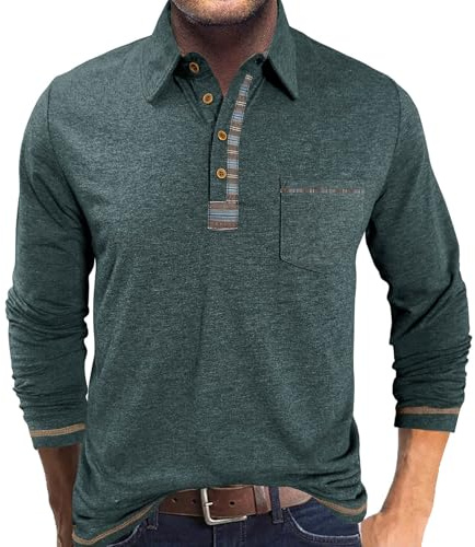 LAOARA Poloshirt Herren Langarm Polo Shirts Tshirt Männer mit Tasche Kragen Brusttasche Langarmshirt Tops M-3XL