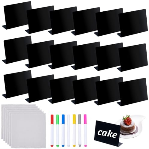 AHANDMAKER 30 st matetiketter för festbuffé 10 x 3,5 cm återanvändbara och reserverade bordsskyltar svarta tavlan skyltar inkluderar 7 st raderingspennor för födelsedag bageri platskort namnkort