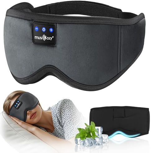 MUSICOZY Schlafmaske Kopfhörer 100% Schatten Bluetooth 5.4 Schlafkopfhörer | Bequeme Kopfhörer zum Schlafen,Reisen & Seitenschläfer. Mit 16H Spielzeit & Komfortablem Sitz. Geschenk Für Männer & Frauen.