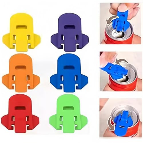 6 unidades: abrelatas manual simple, abrelatas de refrescos de colores y tapa de latas de bebidas, letreros de plástico premium, abrelatas para pop, cola, cerveza, limonada, bebidas, bebidas de