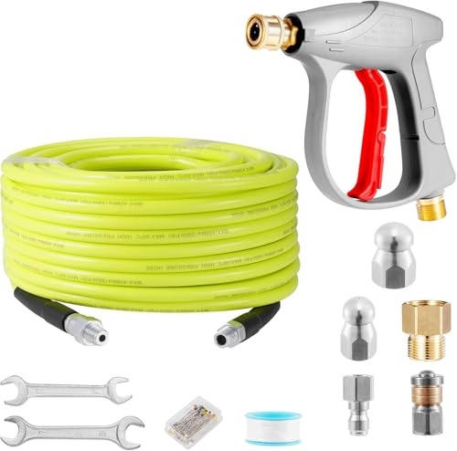 Dibaful Tuyau de 10 m pour nettoyeur haute pression Pistolet 5800 PSI avec tuyau haute pression | Kit de nettoyage de canalisations Lance Accessoires Buse réglable Tuyau de nettoyage pour tuyau privé