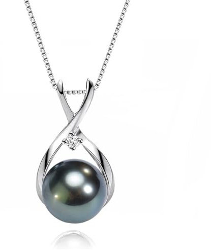 Tahitian-Schwarz-Perl-Hals-Hals für Frauen, Südsee echte Perlen Anhänger | 18K Plattierte Halskette, Frau Mutter Freundin Ihr feiner Schmuck Muttertag Valentinstag Tag