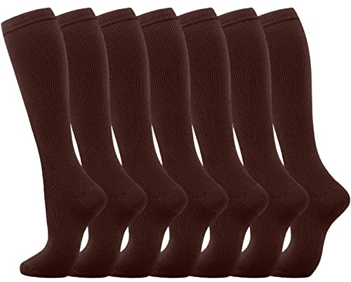 Generisch Calcetines de compresión 7 pares para mujeres hombres circulación, calcetines de rodilla son el mejor soporte para correr deportivo ciclismo, café, L