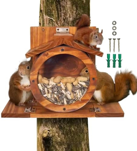 Comederos para Ardillas de Madera para Exterior - Caja Alimentadora con Agujeros De Ventilación - Caja Impermeable para Nueces Maíz Heno Alimento Animal Jardín Valla Árbol Patio Trasero