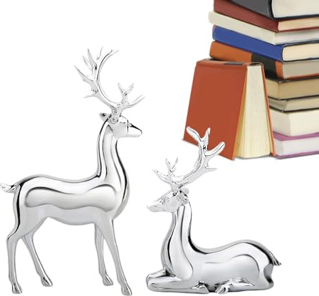 Electroplated Silver Reindeer Statue Ornament, Resin 10*7*15.6cm/13*7*21cm, Reindeer Christmas Ornament Reindeers Figurine Statue Silver Deer Sculpture For Office Decoration Indoor Home Table Craft