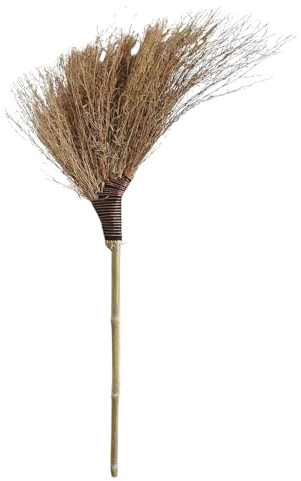 Outdoor Bamboo Broom – Heavy Duty Thick-Bristle Yard Sweeping Brush with 140 cm Long Handle and 65 cm Wide Head for Garden, Street, Courtyard, School and Factory Cleaning
