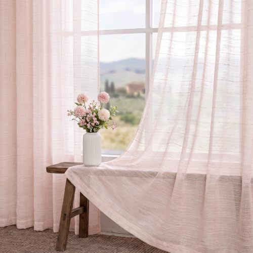 Cortinas rosas para habitación infantil y niña, gasa transparente, 240 x 140 cm, con ojales, de lino, transparente, para salón, dormitorio, translúcido, tul, cortinas bohemias, rústicas, 2 unidades