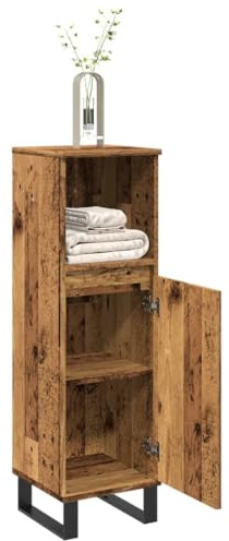Fangmaliuyun Armadietto da bagno, effetto legno antico, 30 x 30 x 100 cm, con piedini in ferro, design moderno e durevole, per piccoli bagni, toilette e WC degli ospiti