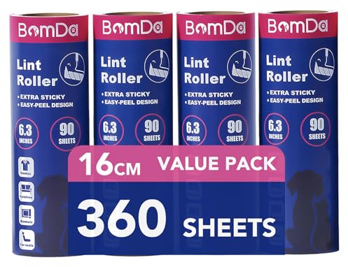 Extra Klebrige XXL-Fusselrolle für Kleidung, Sofa, Bett, Teppich – 16 cm mit 360 Blättern (4 Nachfüllungen (360 Blatt))