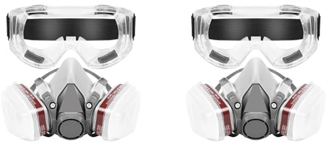 Mcnhbdgg 2X Masque Respiratoire avec Filtres, Masque à Gaz Demi- Réutilisable avec Lunettes de Sécurité, Masque de Peinture Demi-, pour la Peinture
